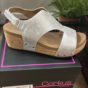 Corkys Silver Wedge Shoes- NWT